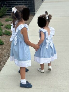 Tahari Light Blue and White Ruffle-Trim Girls' Dress